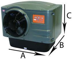 Waterco Aqua Flow swimming pool heat pump dimensions chart